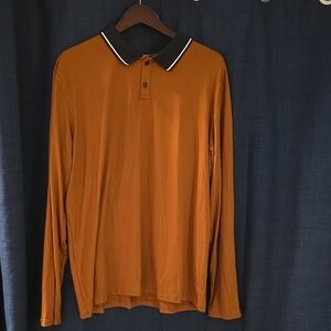 Men's Brown Polo Shirt Long Sleeve Size XXL
